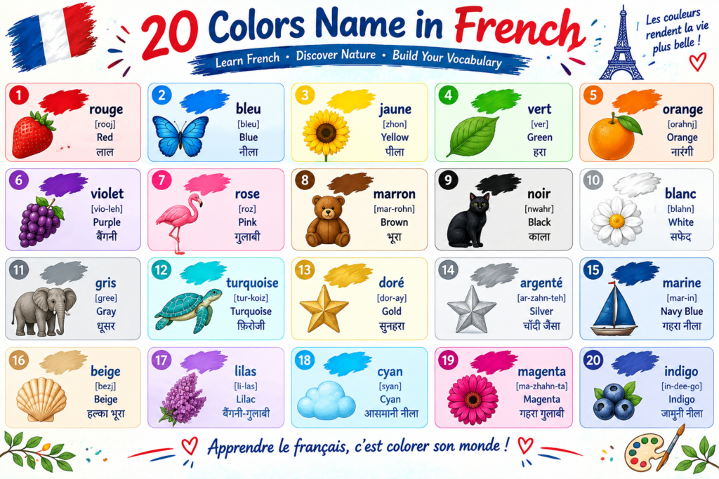 20 colors name in french