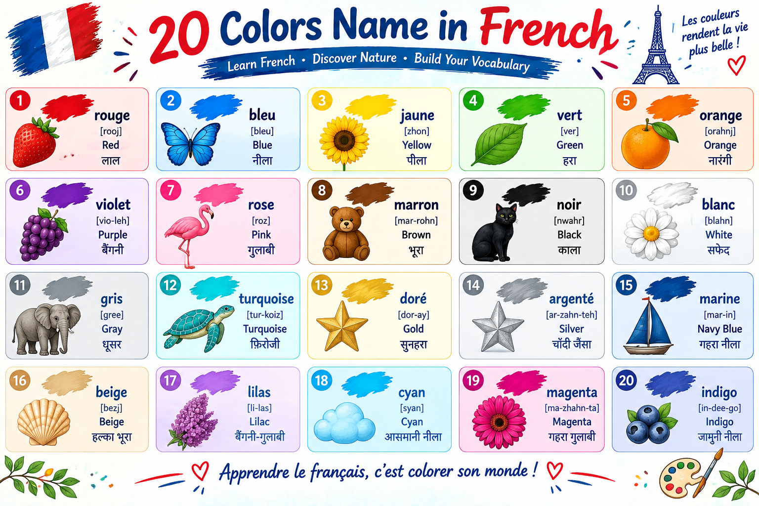 20 colors name in french