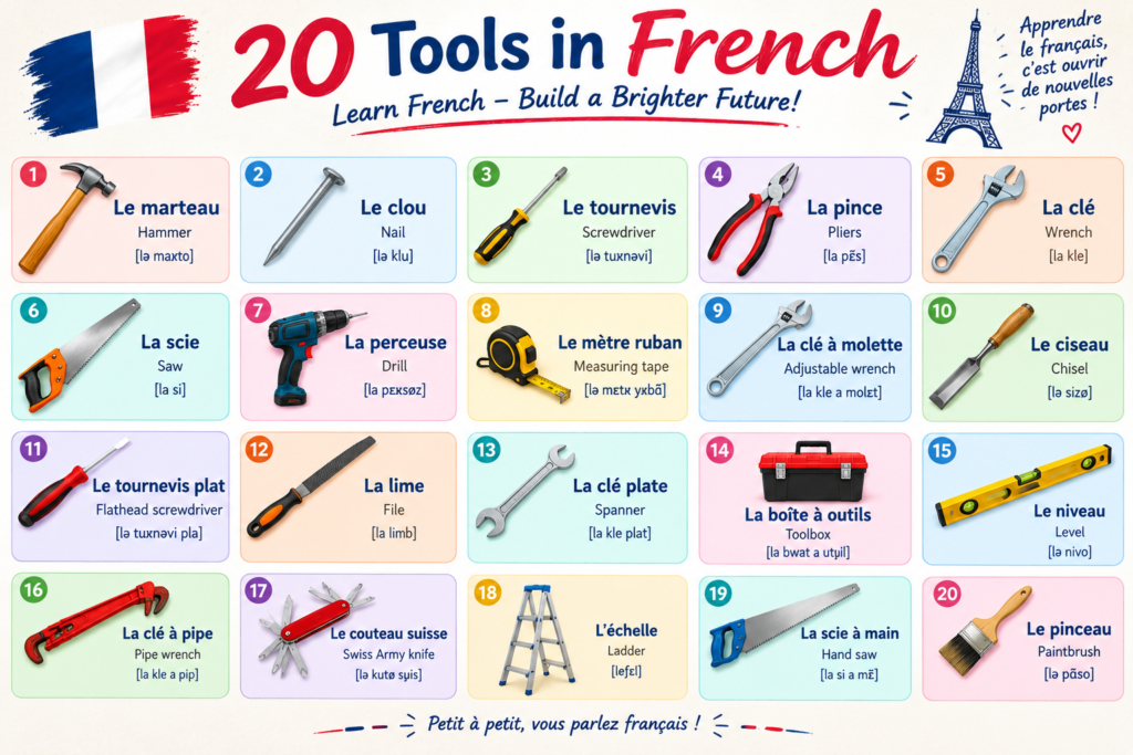 20 Tools Name in French Language